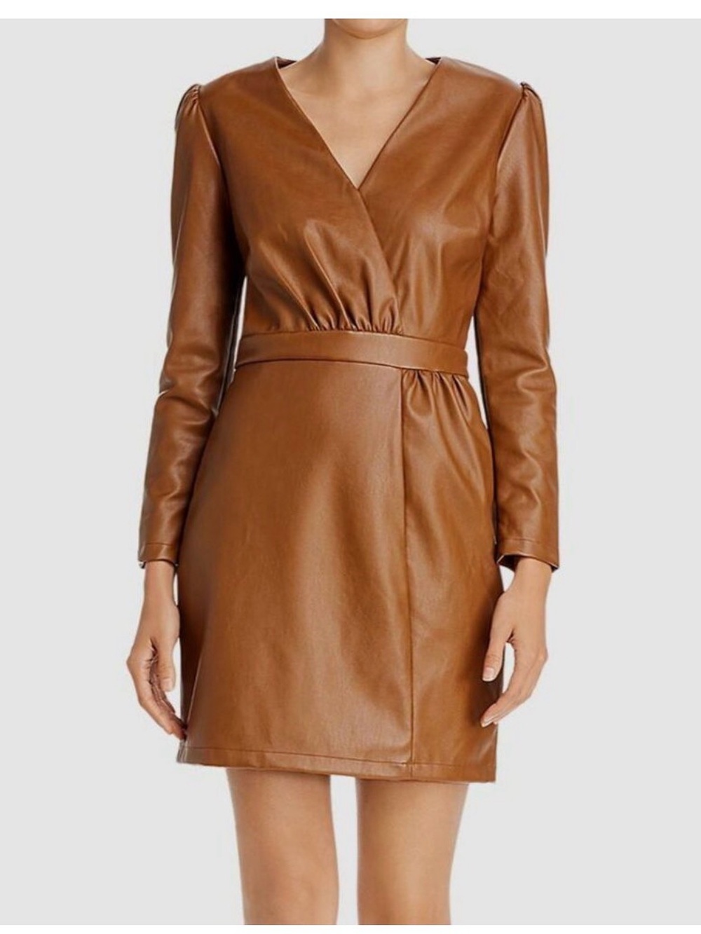 Lucy in Paris- Faux Leather Mini Dress in Cognac